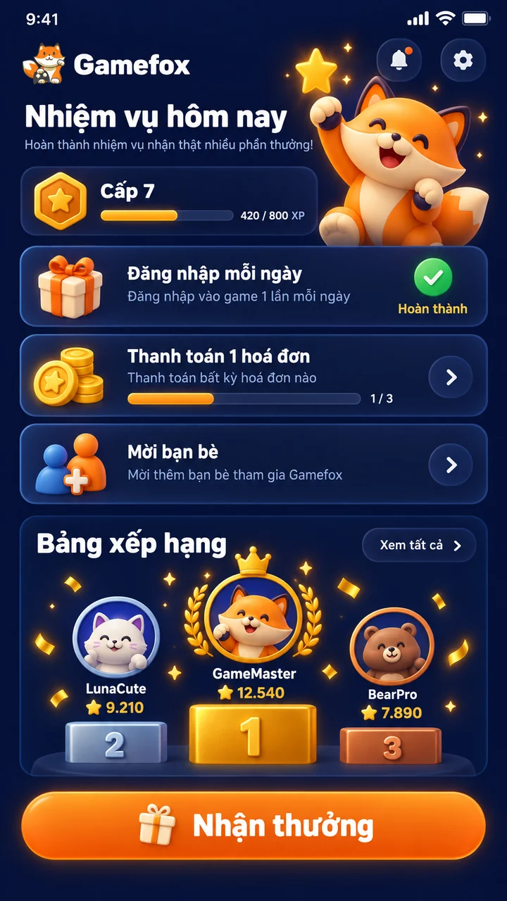 Màn hình nhiệm vụ hằng ngày và bảng xếp hạng